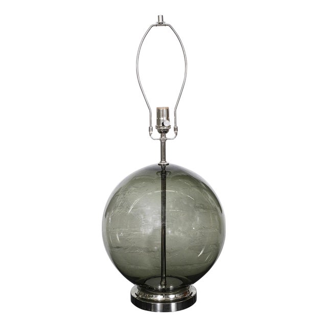 Spherical smoked glass table lamp For Sale