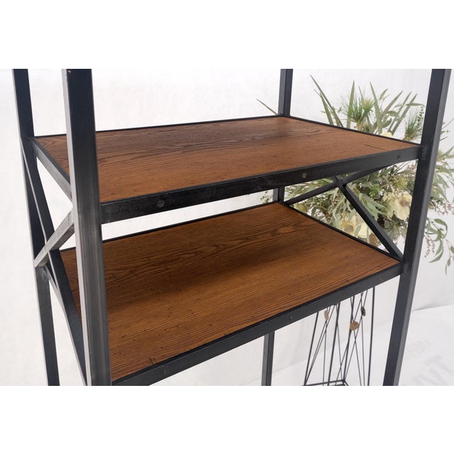 Black Black Steel & Wormy Chestnut Shelves 8 Foot Tall Etagere BookCase Display MINT For Sale - Image 8 of 12