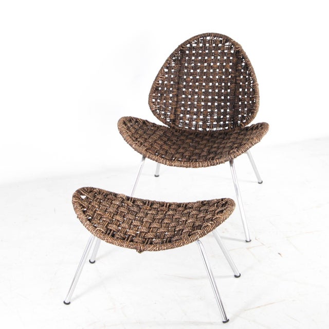 Set of Chair and Ottoman in Rope and Chrome, 1970s For Sale - Image 12 of 16