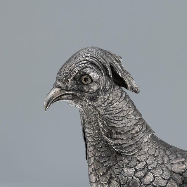 Antique German Silver Pheasant Statues, 1900, Set of 2 For Sale - Image 15 of 18