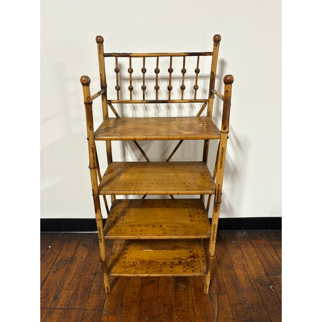 Antique English Scorched or Burnt Bamboo Etagere / Bookcase Shelving For Sale In Boston - Image 6 of 9