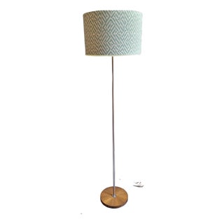 Vintage Floor Lamp with Chrome-Plated Steel Tube Frame on Walnut Base with Fabric Shade, 1970s For Sale