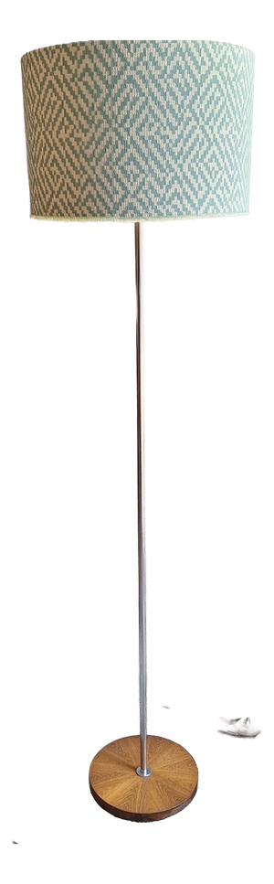 Vintage Floor Lamp with Chrome-Plated Steel Tube Frame on Walnut Base with Fabric Shade, 1970s