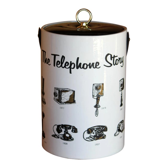 Vintage Retro Mid Century Ice Bucket Barware the Telephone Story Vinyl Cooler For Sale