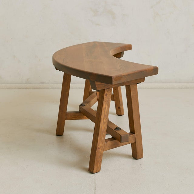 Brown French Round Dining Table with Four Curved Benches, 1950s For Sale - Image 8 of 9