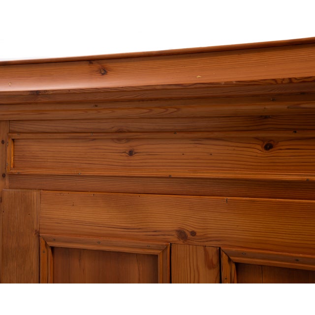 Scandinavian Single Door Pine Wardrobe Pagoda Crown Bun Feet Two Keys Original Condition 1880s For Sale - Image 12 of 15
