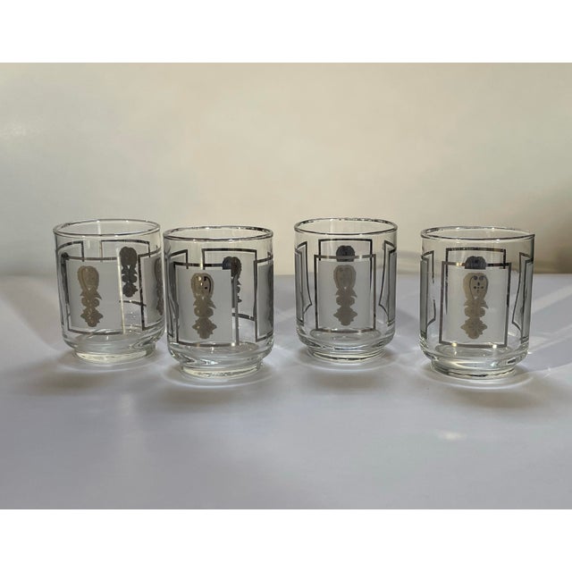 Glass 1970s Mid Century Modern Silver & White Juice Glasses - Set of Four For Sale - Image 7 of 7