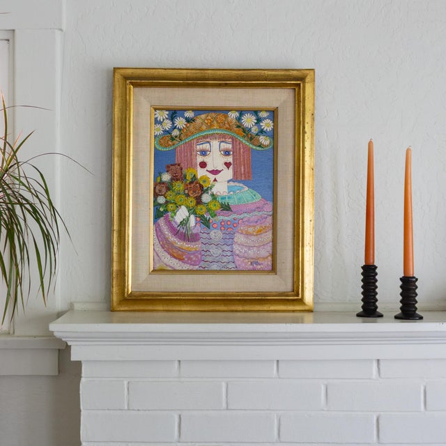 Girl With Dandilions and Dandy Lions Painting by Kara Bersani San Francisco 1977 For Sale - Image 4 of 11