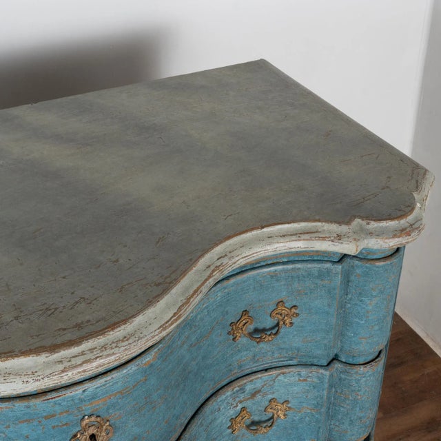 Late 18th Century Tall Blue Rococo Oak Chest of Four Drawers From Denmark, Circa 1770-80 For Sale - Image 5 of 12