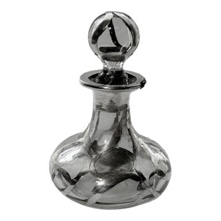 Antique Art Nouveau Silver Overlay Glass Perfume Bottle, C. 1899 Scent Bottle For Sale