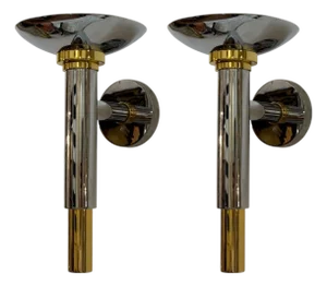 Karl Springer Style, Chrome, Brass, Large Wall Lights, Usa, 1960s