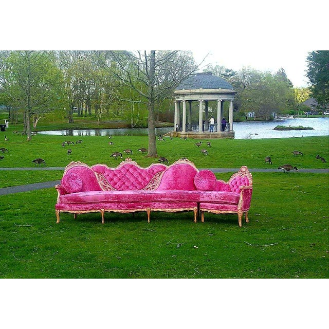 Vintage French Provincial Pink Velvet Sectional Hollywood Regency