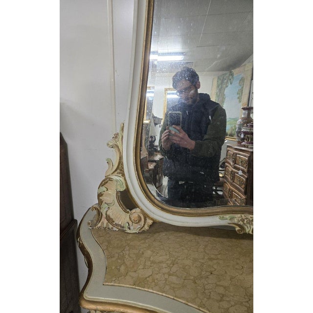 Wood Louis XV Mirror in Lacquered and Gilded Wood, 1890s For Sale - Image 7 of 9