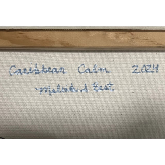 Abstract “Caribbean Calm,” Abstract Seascape, Acrylic Painting on Canvas, Signed, Dated For Sale - Image 3 of 3