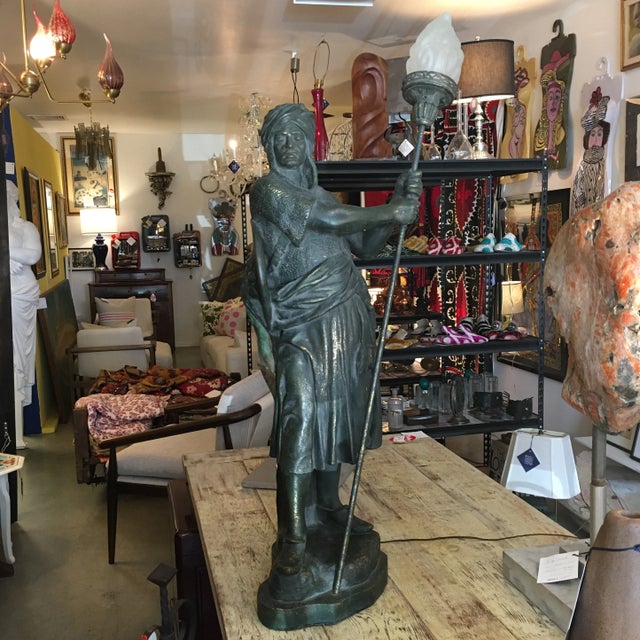 Metal Standing Warrior Lamp With Frosted Glass Torch For Sale In Miami - Image 6 of 13