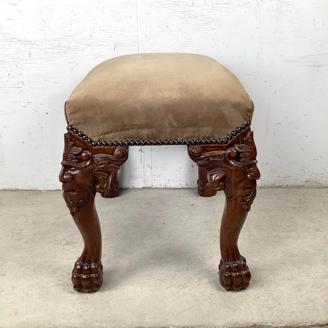 Carved Grotesque Mask Footstool in Gothic Revival Style, 20th Century For Sale - Image 4 of 12