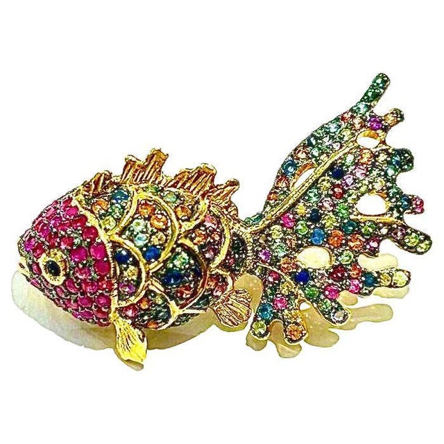 Bochic "Orient" Ruby & Sapphire Brooch or Pendent Set In 18K Gold & Silver For Sale - Image 15 of 18