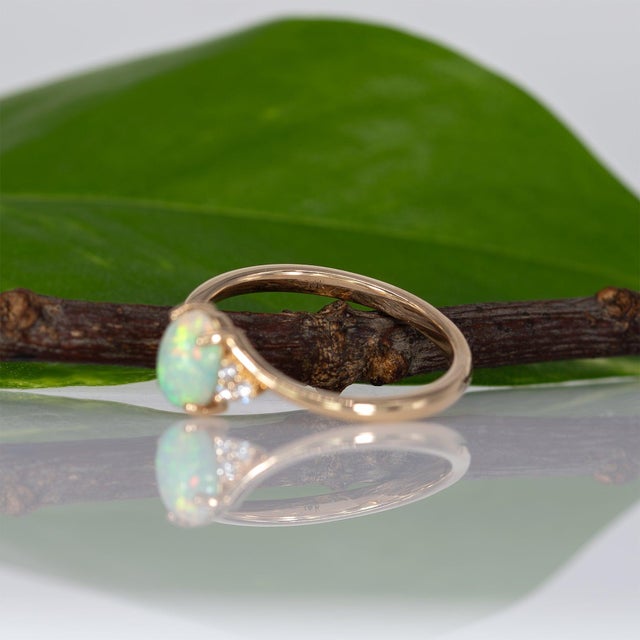 Ethiopian Opal Cabochon Ring With Diamond Accents: Solid 14k Gold, Size 6.75 For Sale - Image 10 of 10