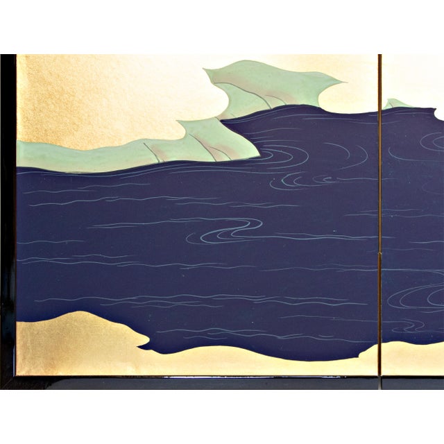 "Wave and White Herons" by Sekko, Heisei Era Japanese Byobu Screen For Sale - Image 12 of 18