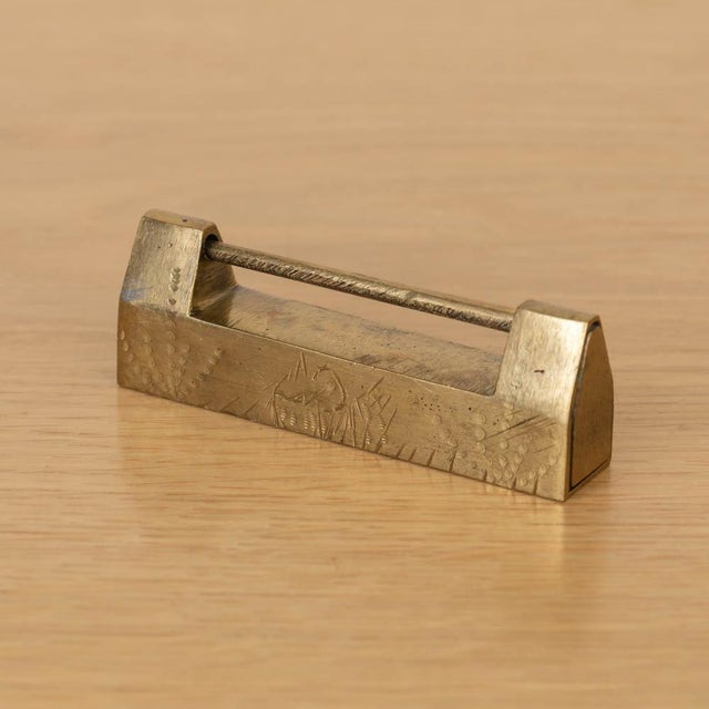 1940s Antique Engraved Brass Chinese Padlock For Sale - Image 5 of 17