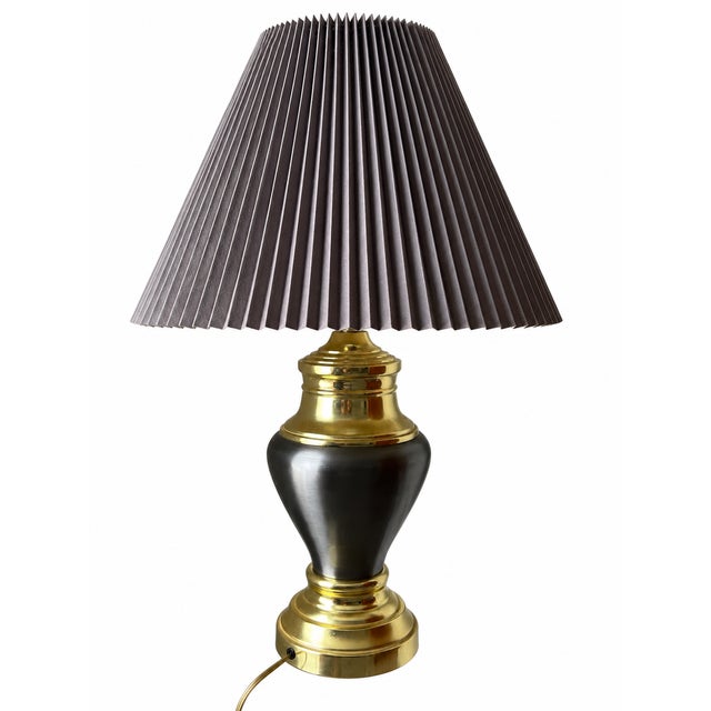 Vintage Black and Gold-Tone Urn Table Lamp With Pleated Shade For Sale In Las Vegas - Image 6 of 9