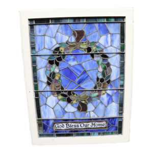 Victorian Stained Window Glass- "God Bless Our Home"