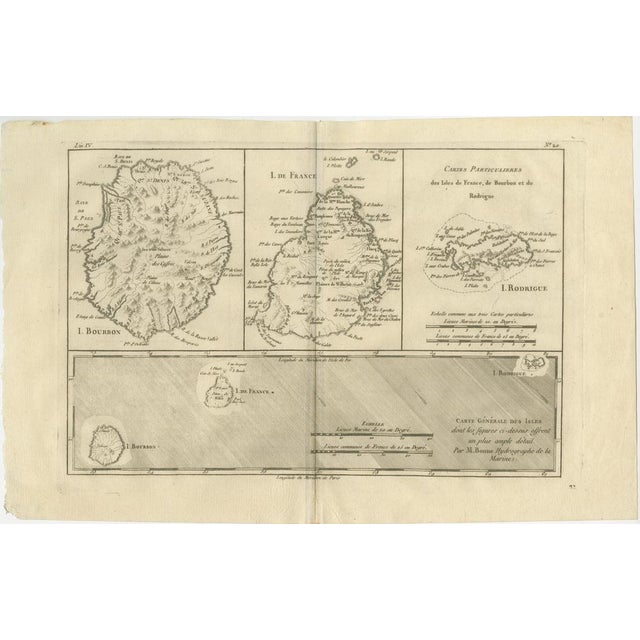 French Indian Ocean Islands – Bourbon, Isle de France & Rodrigues, Bonne c.1780 : This finely engraved 18th-century map...