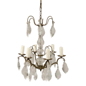 Antique French Louis XV Style Crystal & Bronze 6 Arm Chandelier