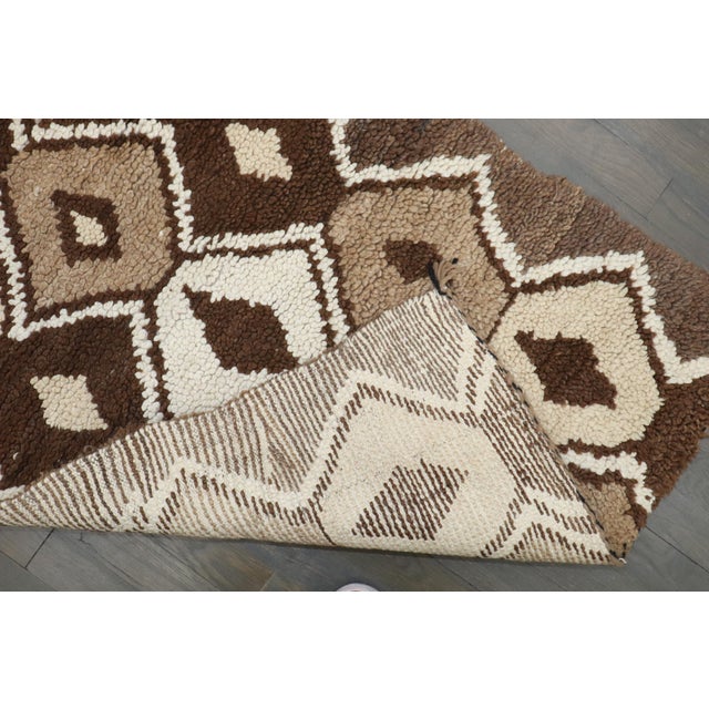 Mid-Century Modern Vintage Zabihi Collection Brown Ivory Small Moroccan Runner - 2'5" x 5'8" For Sale - Image 3 of 9