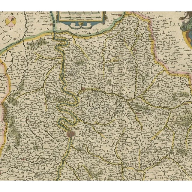 Antique Map of the Region of Île-De-France by Hondius, 1630 For Sale - Image 3 of 5