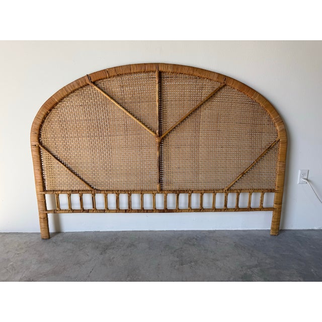 Brown 1970’s Mid-Century Boho Coastal Bamboo & Rattan Arched King Headboard For Sale - Image 8 of 12