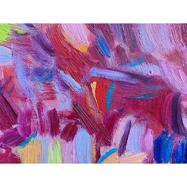 "Love Like This" is an incredibly bright, uplifting, abstract expressionist oil painting by contemporary artist, Monica...