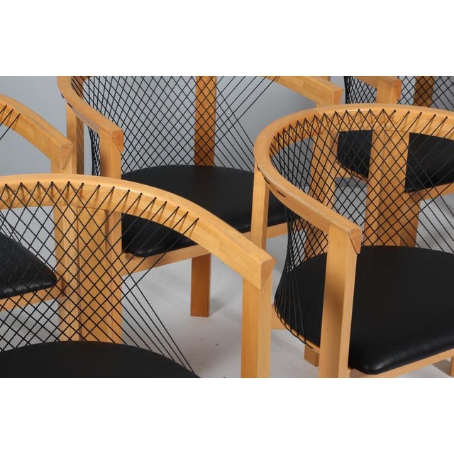 Vintage String Chairs by Niels Jørgen Haugesen for Tranekær Furniture, 1980s, Set of 8 For Sale - Image 4 of 9