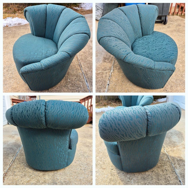 1980s Vintage Hollywood Regency Asymmetric Shell Back Swivel Chairs, Manner of Vladimir Kagan - A Pair For Sale In Washington DC - Image 6 of 15