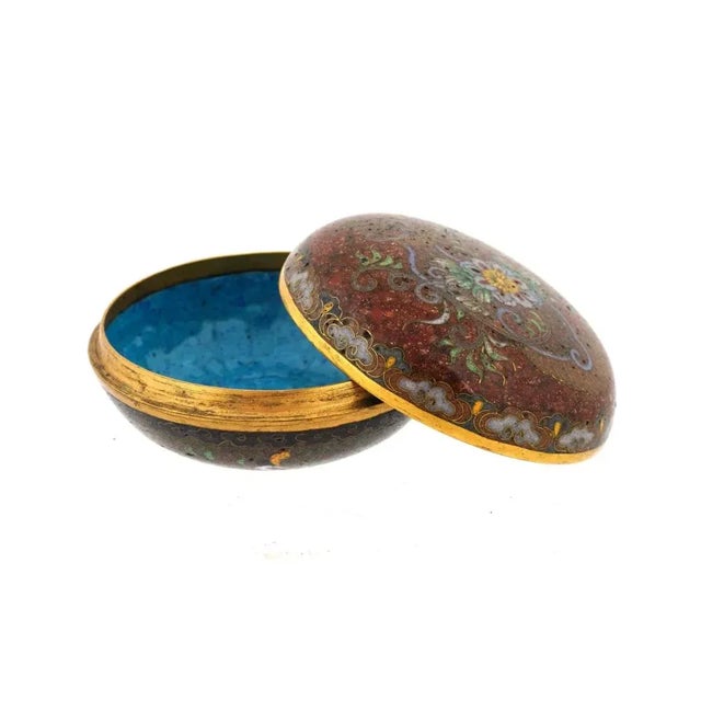 Late 19th Century Late 19th Century Antique Early Meiji Japanese Cloisonne Goldstone Enamel Trinket Box Kogo Attributed to Honda For Sale - Image 5 of 5