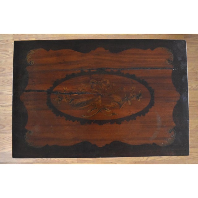 Rococo Antique Georgian Marquetry Inlay Work Table For Sale - Image 3 of 13
