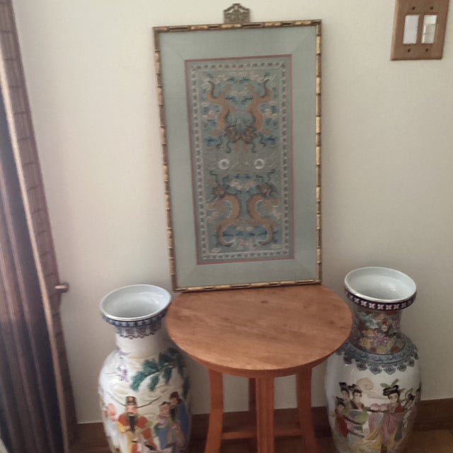 Antique Chinese Imperial Silk Embroidery Panel With Double Dragon and Flaming Pearls For Sale - Image 12 of 12