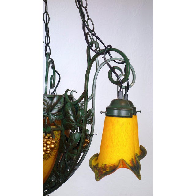 French Wrought Iron Glass Chandelier, 1990s For Sale - Image 6 of 15