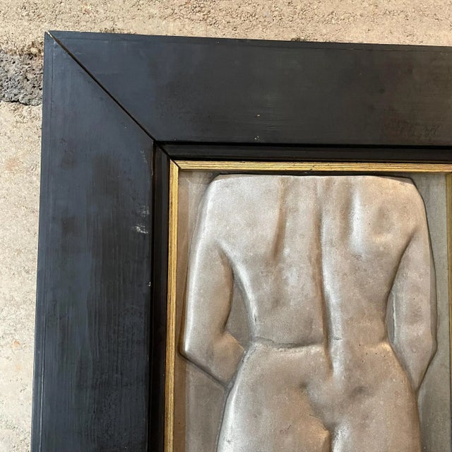Wood Mid 20th Century Female Nude Torso Metal Wall Art, Framed For Sale - Image 7 of 13