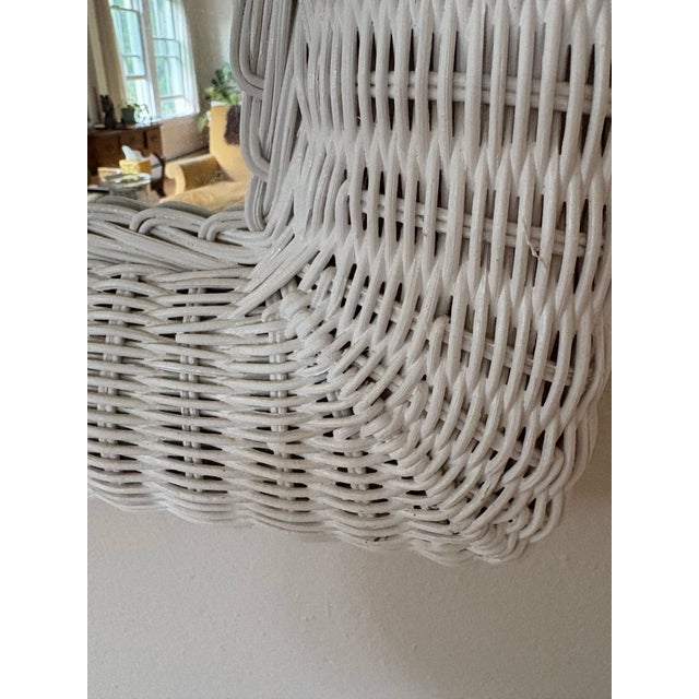 Vintage White Rectangle Wicker Frame Mirror For Sale - Image 4 of 11