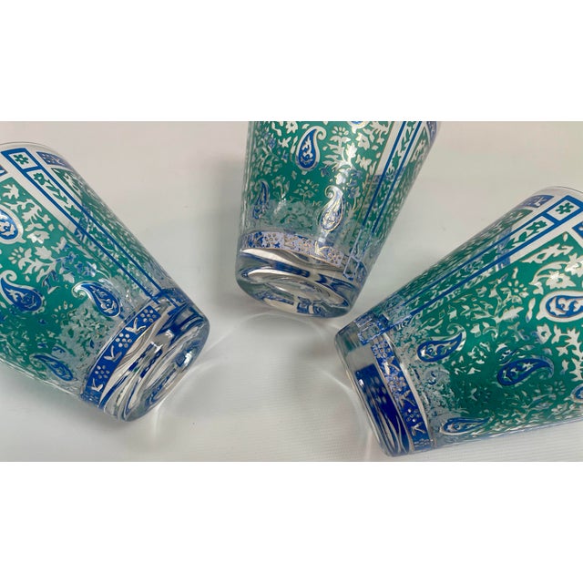 Glass Vintage Georges Briard Gilt Green & Blue Paisley Glasses - Set of 5 For Sale - Image 7 of 8