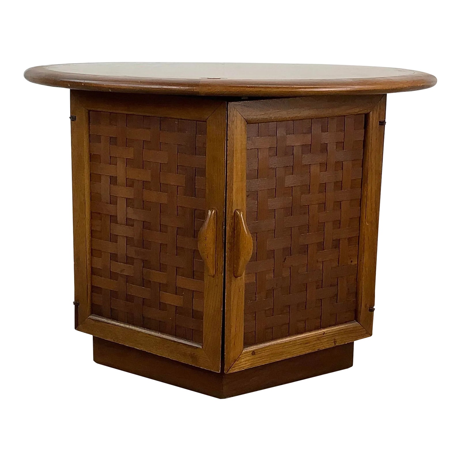 Vintage Modern Round Basketweave End Table by Lane Chairish