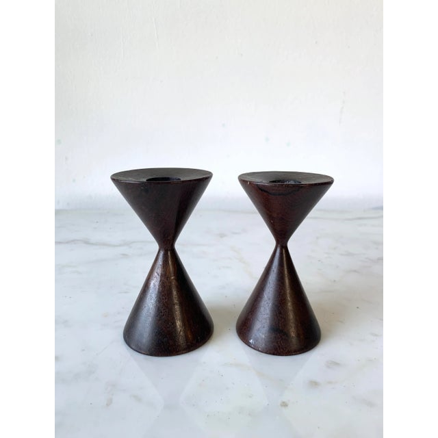 Mid-Century Turned Brazilian Rosewood Danish Modern Candlesticks- a Pair For Sale - Image 9 of 9