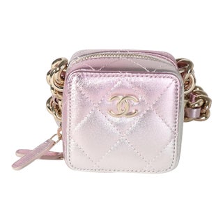 Metallic Lambskin Quilted Coco Punk Clutch With Chain For Sale