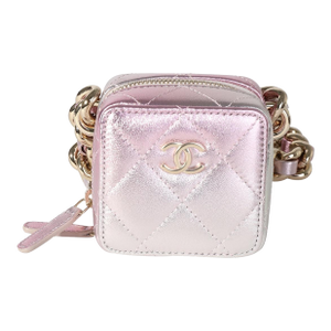 Metallic Lambskin Quilted Coco Punk Clutch With Chain
