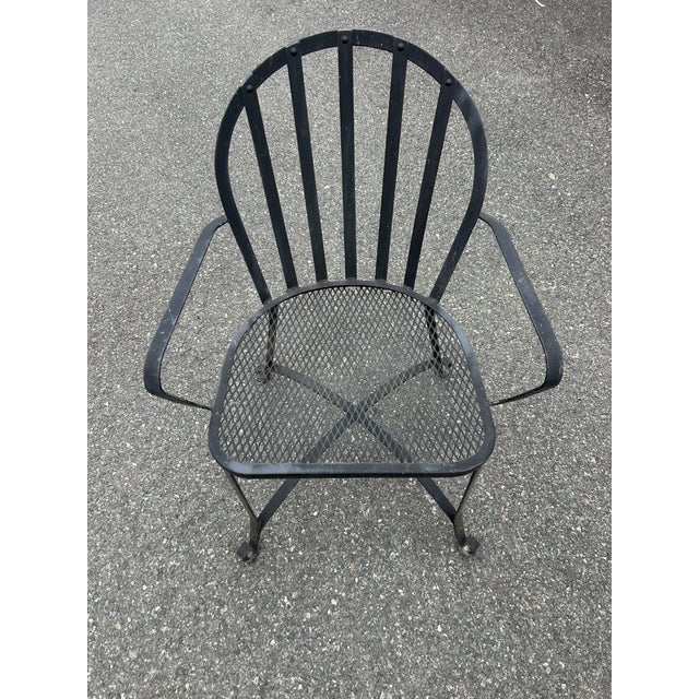 Russell Woodard Woodard Vintage Wrought Iron Patio Set Glass Table and 4 Chairs, Attributed For Sale - Image 4 of 6