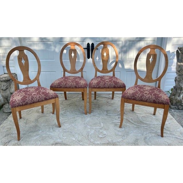 Vintage (1990's) Set of Six Shield Back Dining Chairs have a Transitional Style. Made by Ethan Allen. The Frames are Wood....