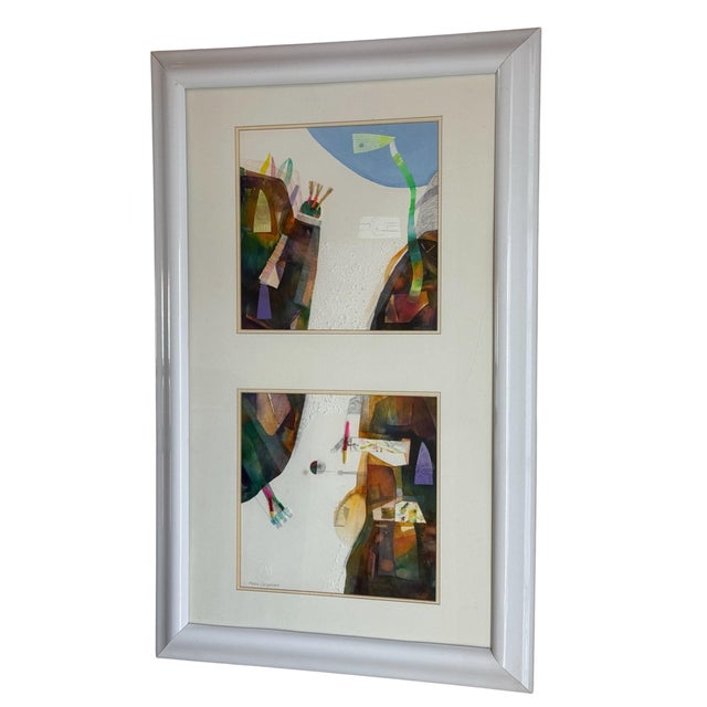 Late 20th Century Original Mixed Media Diptych Painting by Bolivian-Brazilian Artist Mario Cespedes For Sale In Phoenix - Image 6 of 12