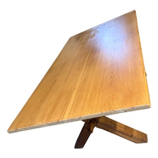 Early 20th Century Primitive Pine Farm Trestle Dining Table For Sale