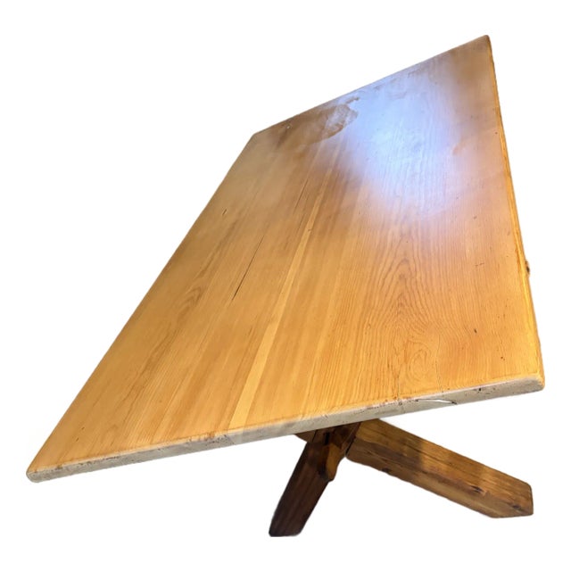 Early 20th Century Primitive Pine Farm Trestle Dining Table For Sale